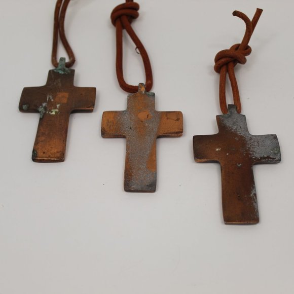 Copper Crosses (3) with Leather Ties - Picture 4 of 7